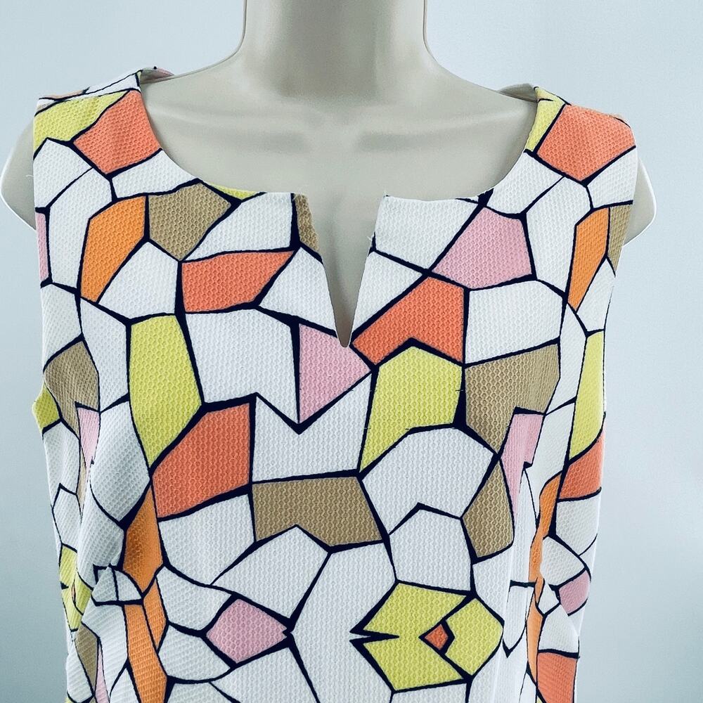 Cece's New York White Yellow Abstract 70s Vibe Sleeveless Lined Shift Dress 6 - Picture 4 of 9